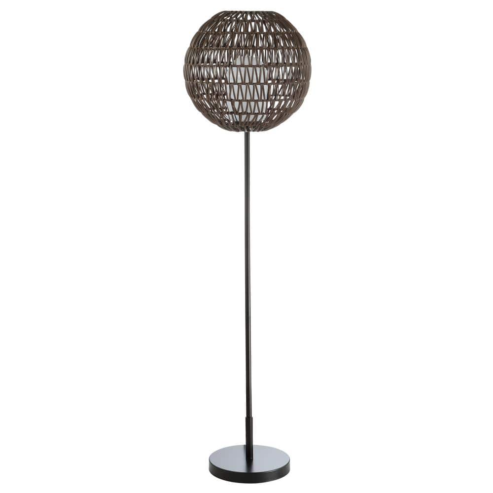 Bea 61" Black and Coffee Woven Globe Outdoor Floor Lamp