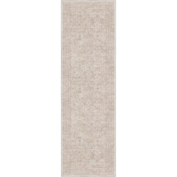 Ivory and Cream 2 ft. 3 in. x 7 ft. 3 in. Runner Flat-Weave Asha Isolde Vintage Oriental Botanical Area Rug