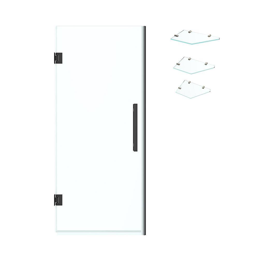 Tampa-Pro 24" W x 72" H Black Frameless Shower Kit with Shelves