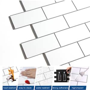 12 in. x 12 in. PVC Pure White with Gray Grout Peel and Stick Backsplash Subway Tiles for Kitchen (20-Sheets/20 sq. ft.)