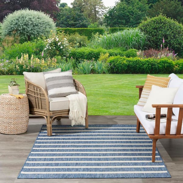 Positano Navy Ivory 5 ft. x 7 ft. Stripes Contemporary Area Rug