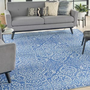 Washables Blue 8 ft. x 10 ft. Damask Contemporary Area Rug