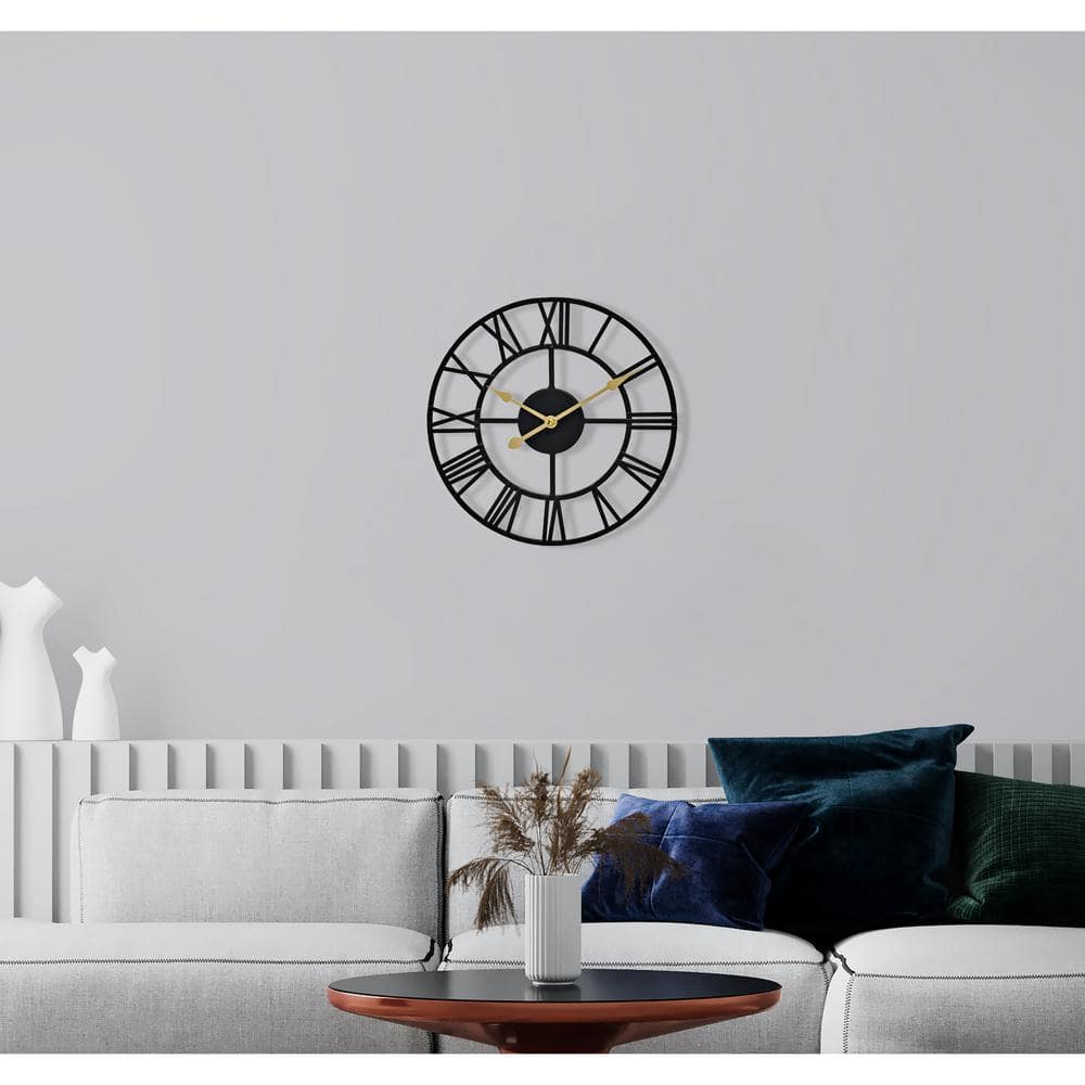 Black Metal 12-Inch Roman Numeral Wall Clock
