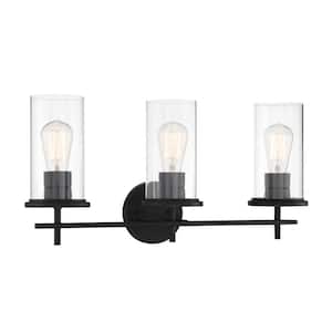 Haisley 23 in. 3-Lights Black Vanity Light with Clear Glass Shades