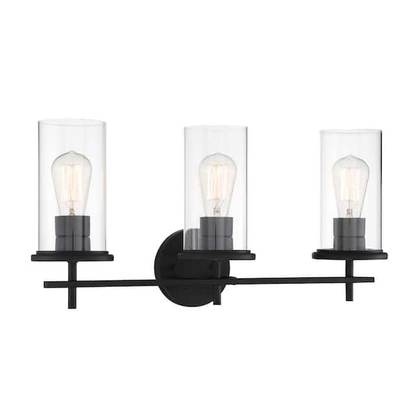 Minka Lavery Haisley 23 in. 3-Lights Black Vanity Light with Clear Glass Shades