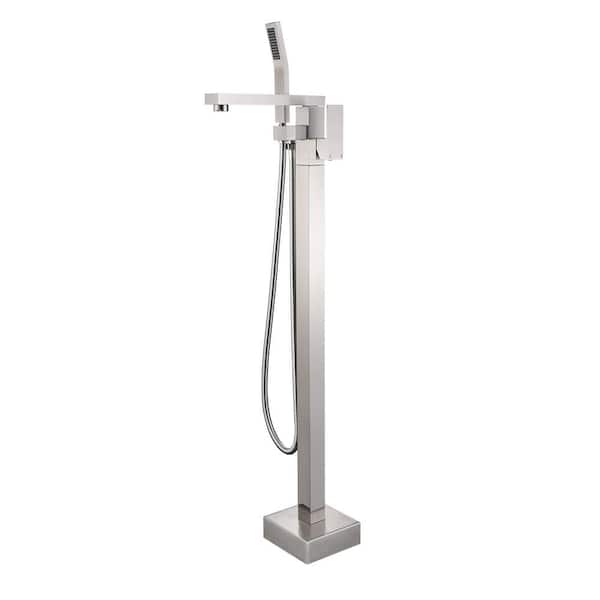 Fapully Single-Handle Claw Foot Freestanding Tub Faucet with Hand Shower, Square Bathtub Shower Faucet in Brushed Nickel