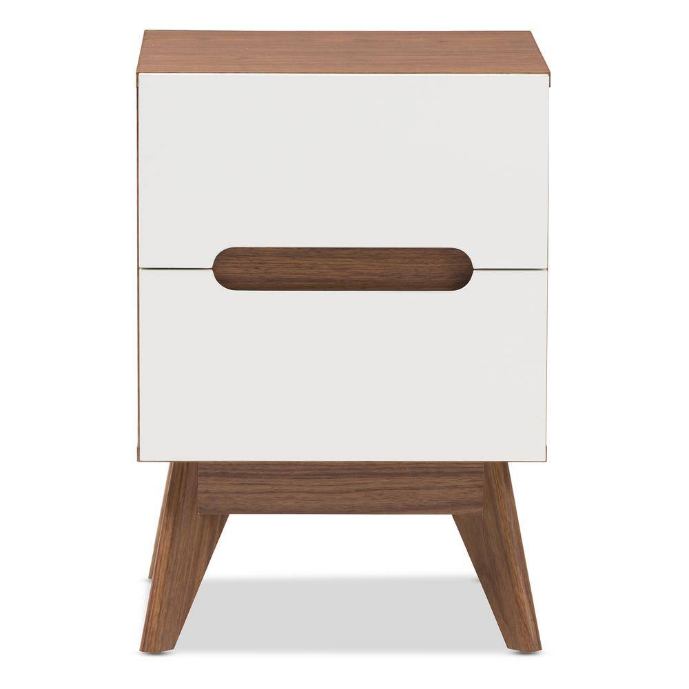 Calypso Mid-Century Modern White and Walnut 2-Drawer Nightstand