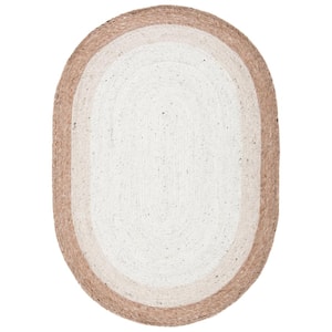 Braided Beige/Ivory 4 ft. x 6 ft. Oval Solid Area Rug