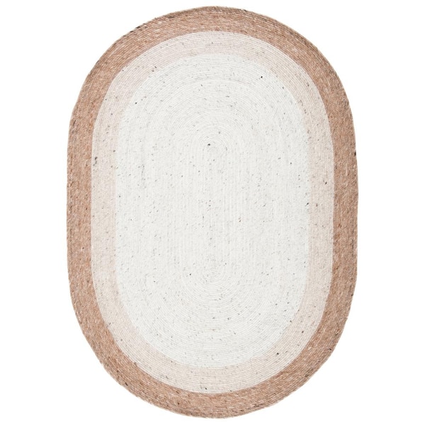SAFAVIEH Braided Beige/Ivory 6 ft. x 9 ft. Oval Solid Area Rug