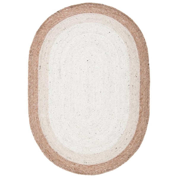 SAFAVIEH Braided Beige/Ivory 8 ft. x 10 ft. Oval Solid Area Rug