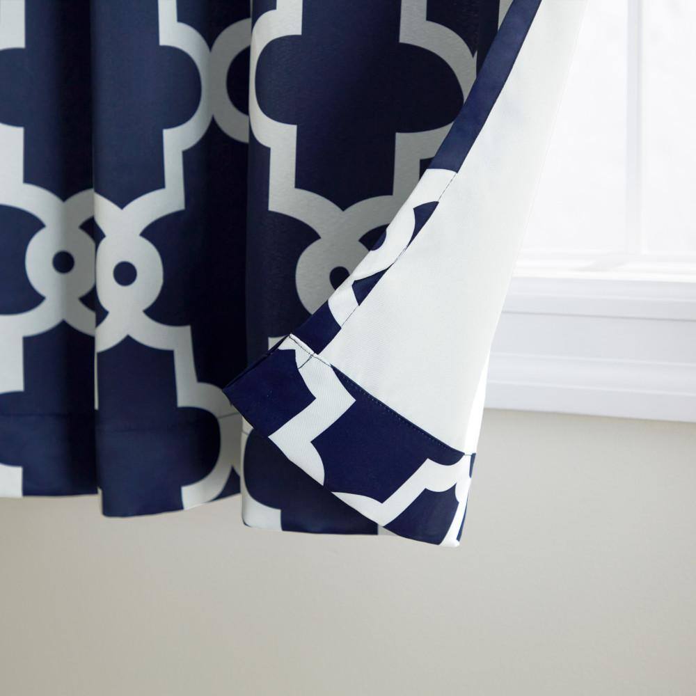 Peacoat Blue and White Polyester Blackout Window Curtain Panel Pair