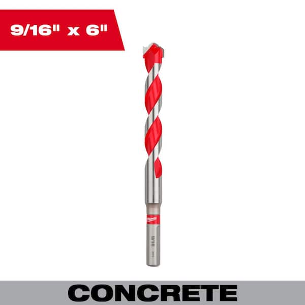 Milwaukee 9/16 in. x 4 in. x 6 in. Carbide Hammer Drill Bit for Concrete, Stone and Masonry Drilling