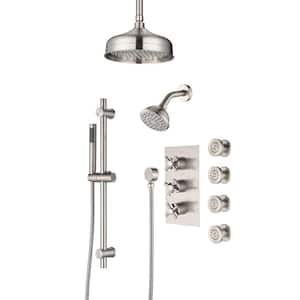 8 in.Ceiling-Mounted Shower System with Sliding Bar and 4 Body Sprays in Brushed Nickel