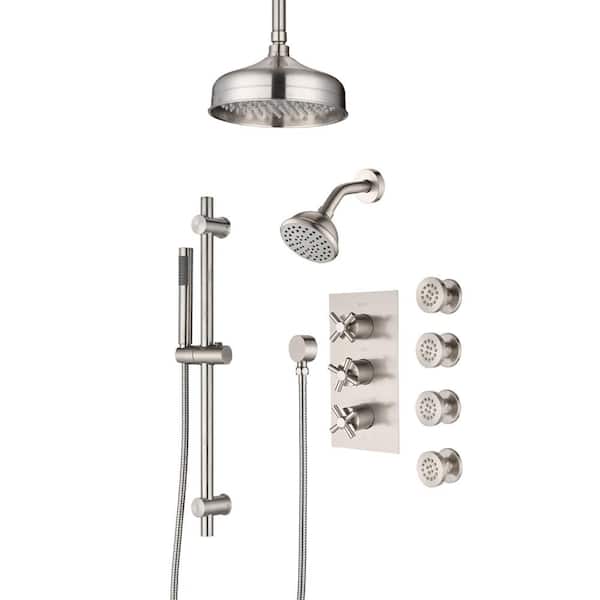 4-Spray Multifunction Deluxe Wall Mount Bathroom Shower System Kit with Hand Shower Body Jet in Brushed Nickel