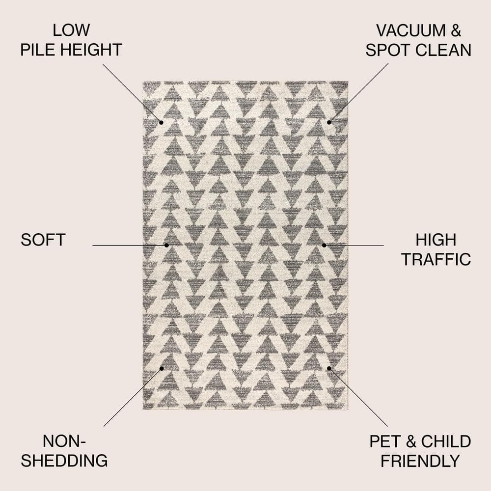 Aisha Cream and Gray Geometric 4' x 6' Synthetic Area Rug