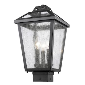 Bayland 16 in. 3-Light Black Aluminum Outdoor Hardwired Post Mount Light with Seedy Glass with No Bulbs Included
