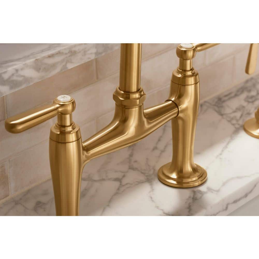 Edalyn Polished Chrome Two-Hole Bridge Kitchen Faucet with Side Sprayer