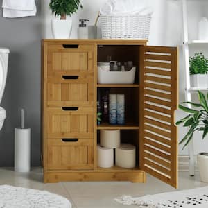 Yellow Bamboo Freestanding Linen Cabinet with Shelves and Drawers 23.7 in. W x 11.9 in. D x 32.5 in. H
