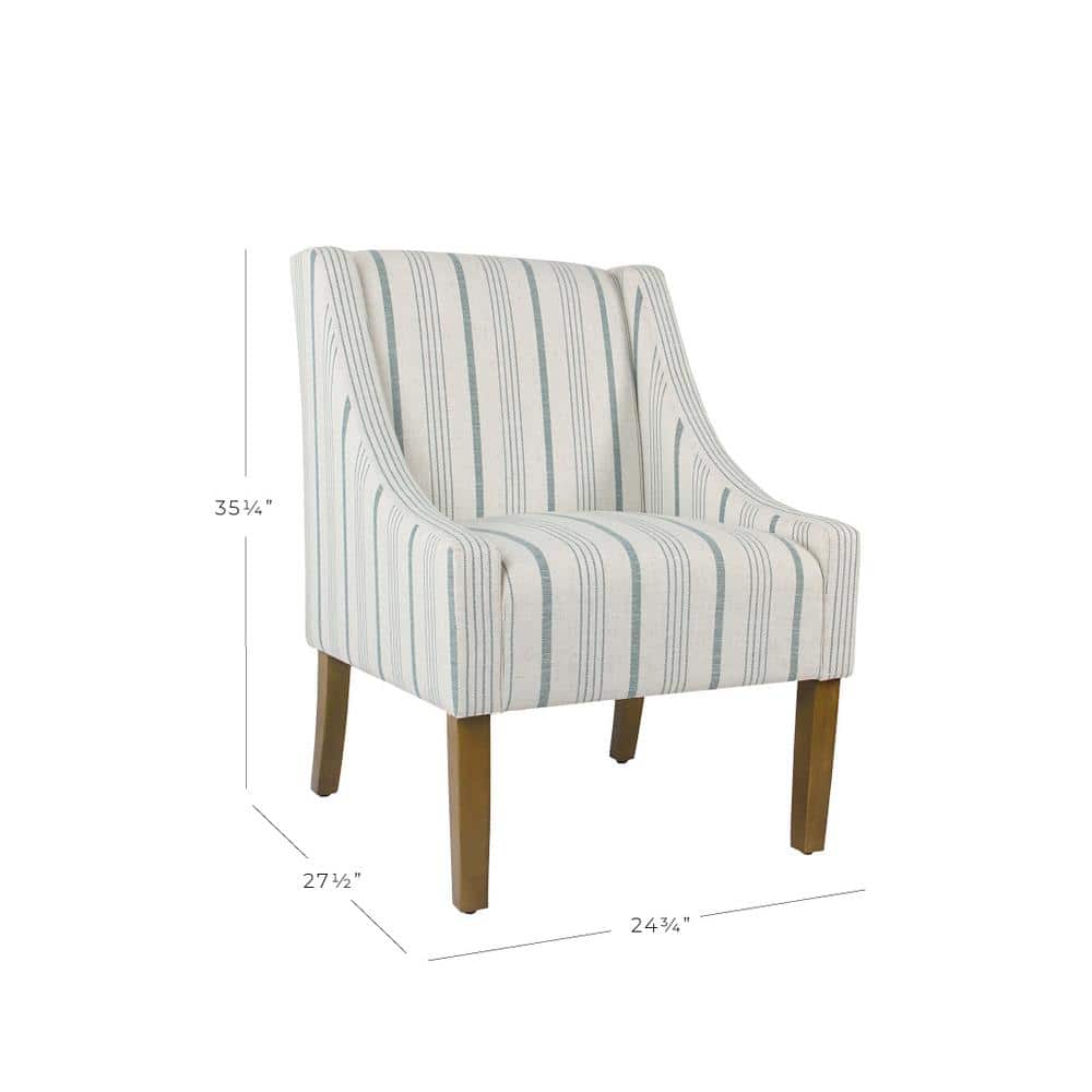 Calypso Blue Striped Modern Swoop Accent Armchair