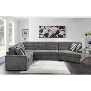 149 in. Modern Large Polyester Sectional Sofa in Ebony with Pull-out Bed, Extra Wide Chaise