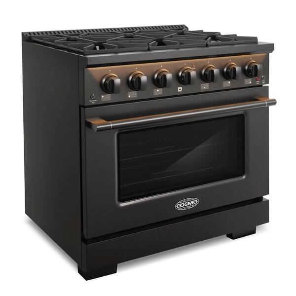 36 in. Vista Collection 5.4 cu. ft. Gas Range, 6 Burners, Convection Oven, LED Light Panel in Matte Black
