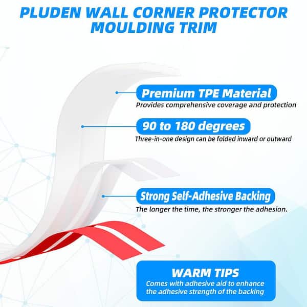 1.6 in. x 20 ft. Composite Self Adhesive Drywall Corner Protector Peel and Stick Trim Molding for Edge Ceiling, White