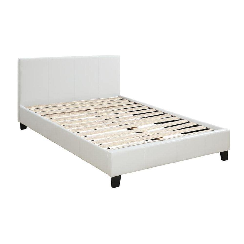 Benjara White Wooden Frame Queen Platform Bed with Padded Headboard -  BM232046