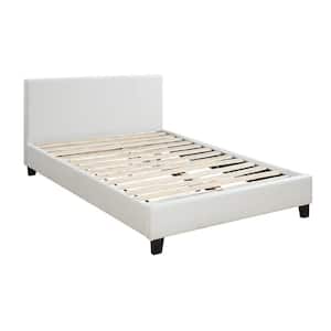 White Wooden Frame Queen Platform Bed with Padded Headboard