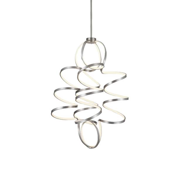 KUZCO Synergy 41 in. 4-Light 200-Watt Antique Silver Integrated LED Chandelier