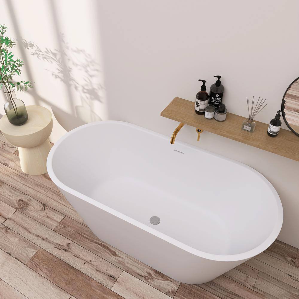 ANGELES HOME 63 in. Acrylic Flatbottom Bathtub in White Overflow and