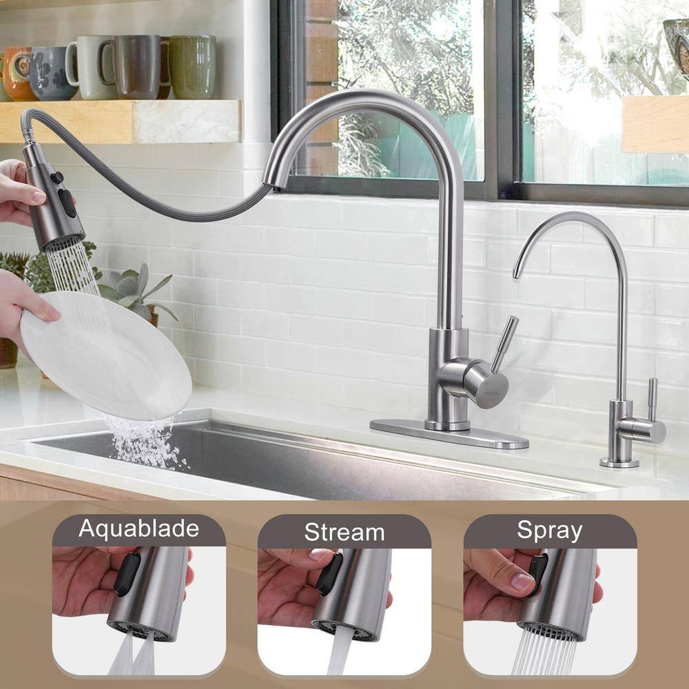 Brushed Nickel High-Arc Kitchen Faucet with Pull-Out Spray