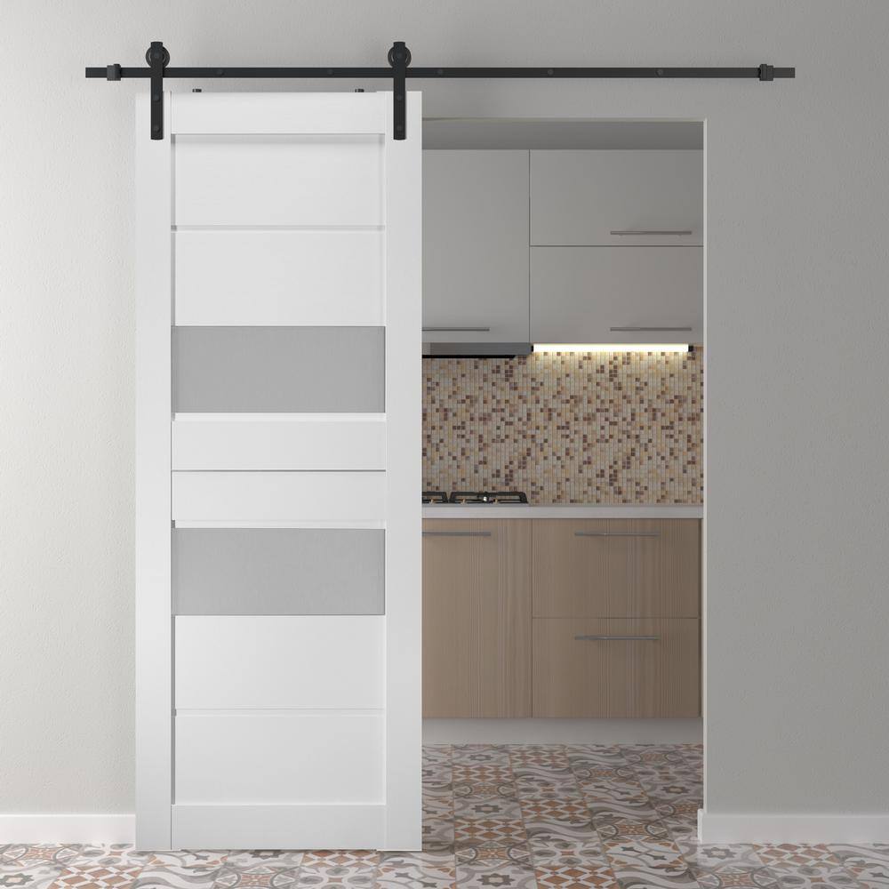 Bianco Noble White and Frosted Glass Barn Door Kit