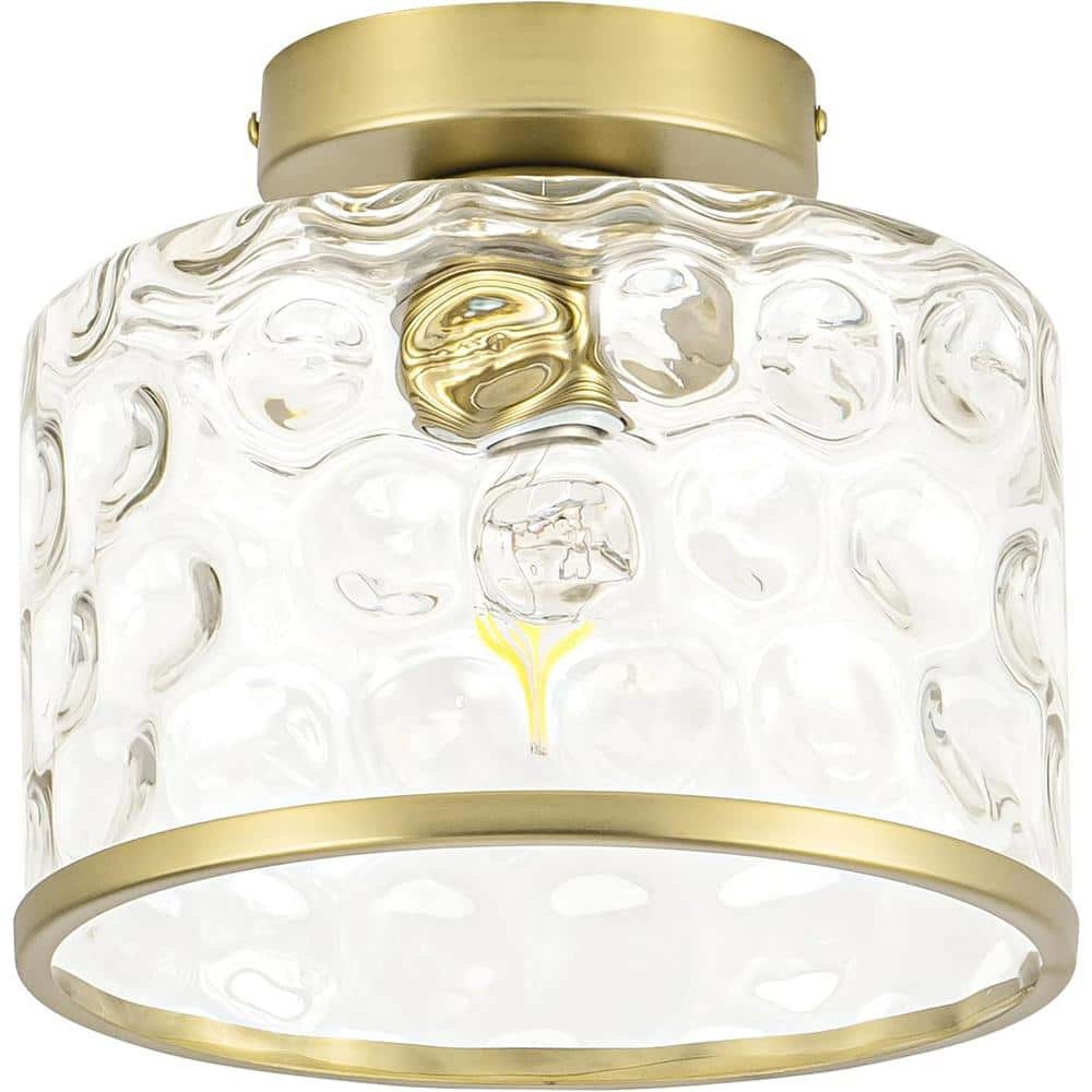 9 in. 1-Light Gold Modern Semi Flush Mount Ceiling Light Industrial Clear Water Glass for Hallway Kitchen Bathroom price history on PriceWatchPro