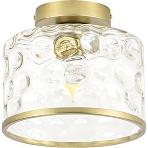 9 in. 1-Light Gold Modern Semi Flush Mount Ceiling Light Industrial Clear Water Glass for Hallway Kitchen Bathroom