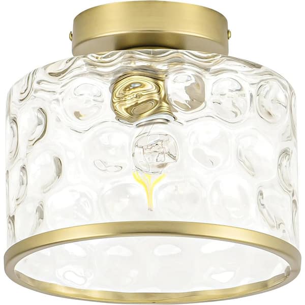 9 in. 1-Light Gold Modern Semi Flush Mount Ceiling Light Industrial Clear Water Glass for Hallway Kitchen Bathroom