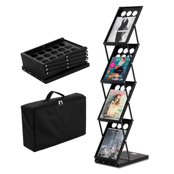 Magazine Display Rack Foldable 4-Tier Brochure Literature Display Stand Portable Catalog Magazine Rack Holder