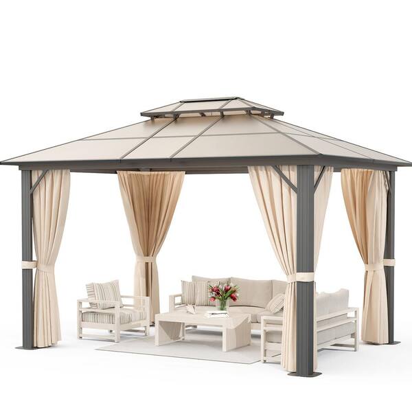 Dropship 13x10 Outdoor Patio Gazebo Canopy Tent With Ventilated Double Roof  And Mosquito Net(Detachable Mesh Screen On All Sides),Suitable For Lawn,  Garden, Backyard And Deck,Gray Top to Sell Online at a Lower