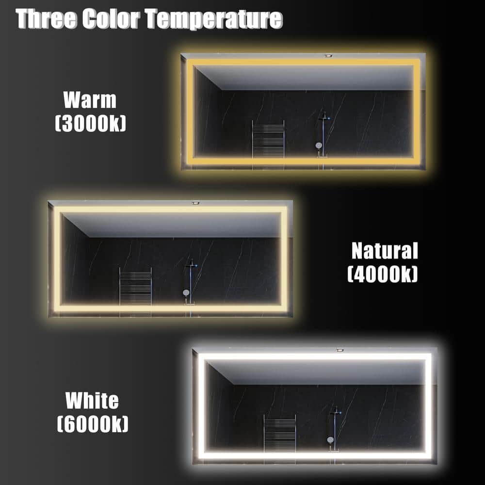 Rectangular Frameless LED Light Anti-Fog Bathroom Vanity Mirror