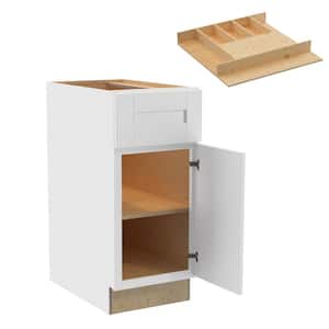 Washington 15 in. W x 24 in. D x 34.5 in. H Vesper White Plywood Shaker Assembled Base Kitchen Cabinet Rt Cutlery Tray