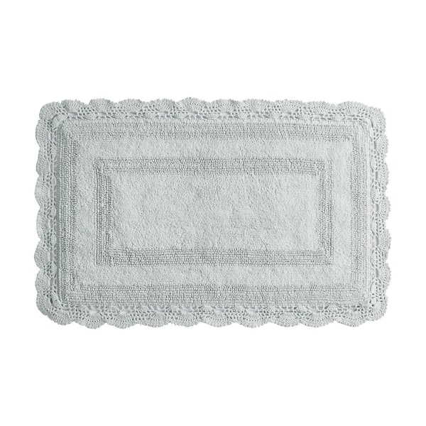 Crochet Sage Green 24 in. x 40 in. Solid 100% Cotton Bath Rug