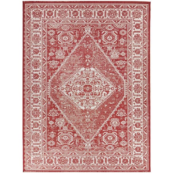 Hampton Bay Medallion Red Doormat 2 ft. x 7 ft. Medallion Indoor
