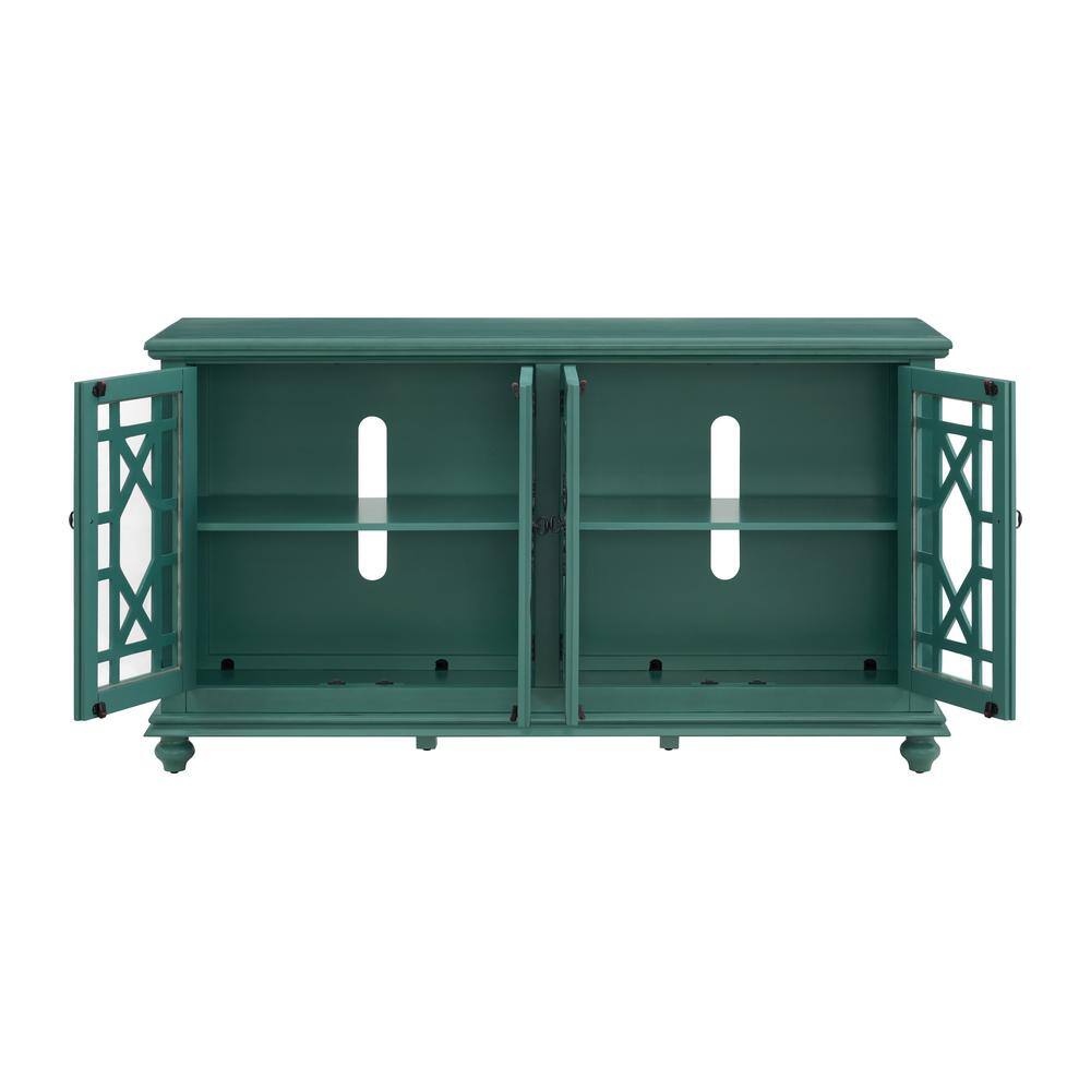 Teal 63" TV Stand with Glass Cabinet Doors