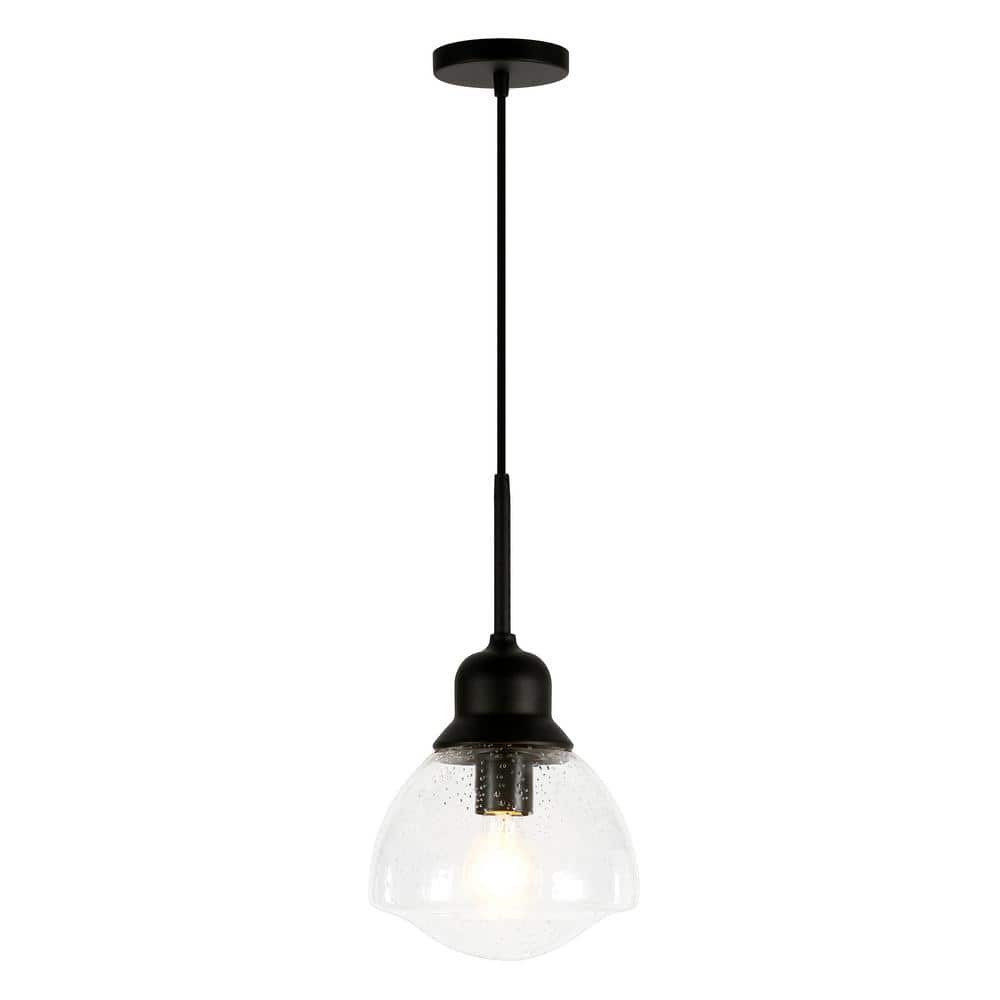 Brooks 8.12" Blackened Bronze and Seeded Glass Adjustable Pendant