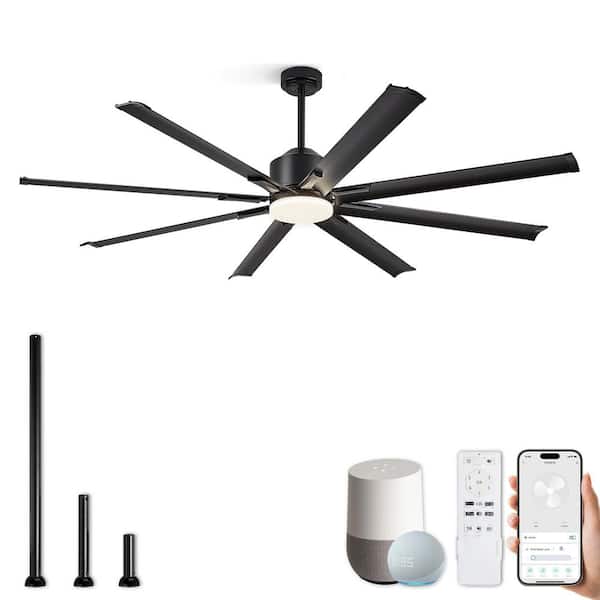72 In Black Smart Fandelier Downrod Indoor Outdoor Ceiling Fan with Light Remote via WIFI Alexa for Patio Living Room