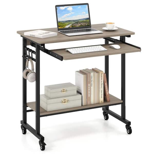 Bunpeony 31.5 in. Gray Rolling Computer Desk Cart with Pull-Out ...