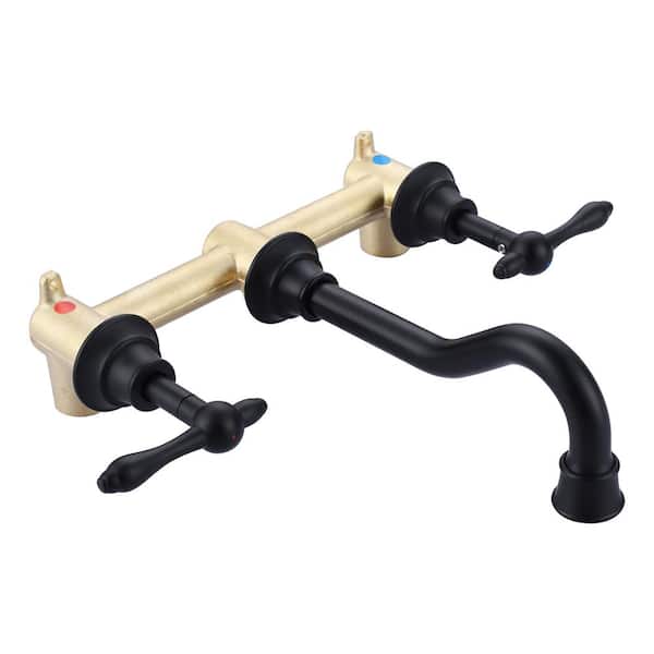 ALEASHA Double Handle Wall Mounted Bathroom Faucet in Matte Black
