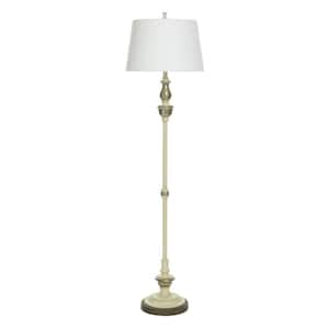 Aged Floor Lamp 65 in. Polyresin, Steel, Cotton/Polyester Blend Table Lamp for Living Room with White Cotton Shade