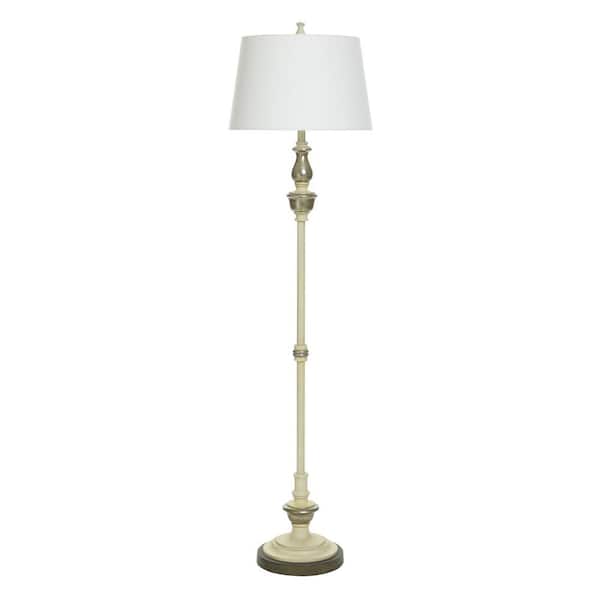 StyleCraft Aged Floor Lamp 65 in. Polyresin, Steel, Cotton/Polyester Blend Table Lamp for Living Room with White Cotton Shade