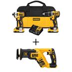 20V MAX XR Li-Ion Cordless Brushless Drill/Impact 2 Tool Combo Kit, 20V Compact Recip Saw, and (2) 20V 2.0Ah Batteries