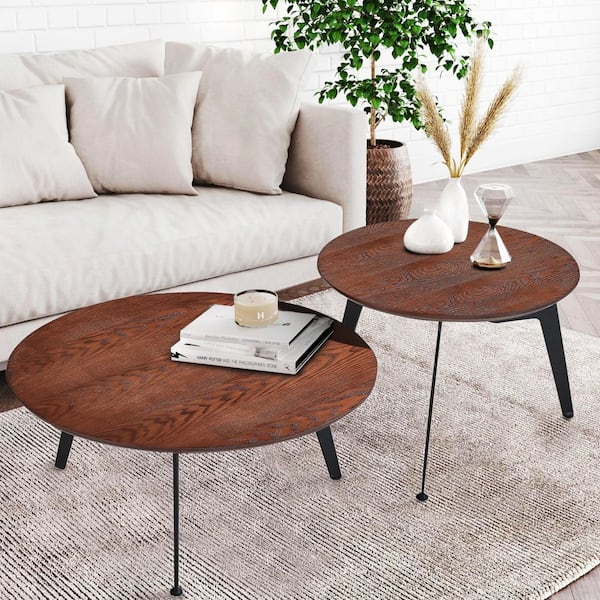 Lesly 29.5 and 19.7 in. Wood Tabletop Modern Round Brown End Table
